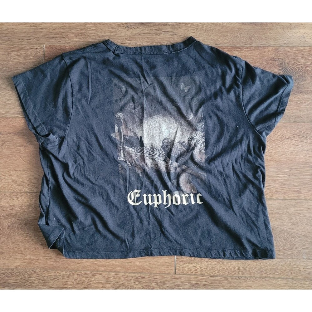 Arizona Womens Black Cropped Tee Semi-fit XXL Euphoric Graphic Butterfly Shroom